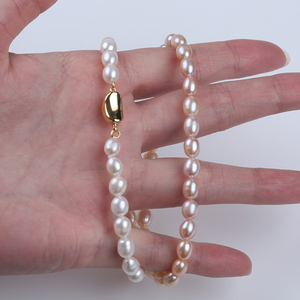 5-6Mm Trắng Màu Hồng Tím Hình Dạng Gạo Ngọc Trai Nước Ngọt 925 Sliver Mạ 18K Dây Chuyền Vàng 39Cm Vòng Cổ + 17Cm Vòng Đeo Tay Trang Sức Bộ - Product Image 5