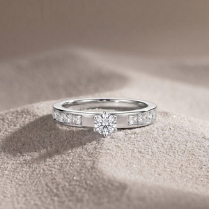 VEWANT Stainless Steel 6 Prong 2.9mm Thin 4mm <strong>Solitaire</strong> Round and Baguette CZ Band Ring Plated 18K Gold Rhodium Wholesale - Product Image 3