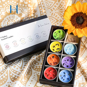 7 candele Chakra con pietre curative naturali sulla parte superiore per Yoga, rilassamento, manifestazione, aromaterapia - Product Image 2