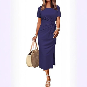 Abito Estivo da Donna Casual <span class=keywords><strong>con</strong></span> Vita Impero, Antistatico, <span class=keywords><strong>con</strong></span> Laccetti, Maniche Corte, <span class=keywords><strong>Spacco</strong></span> sul Collo, Extra Lungo, alla Moda - Product Image 1