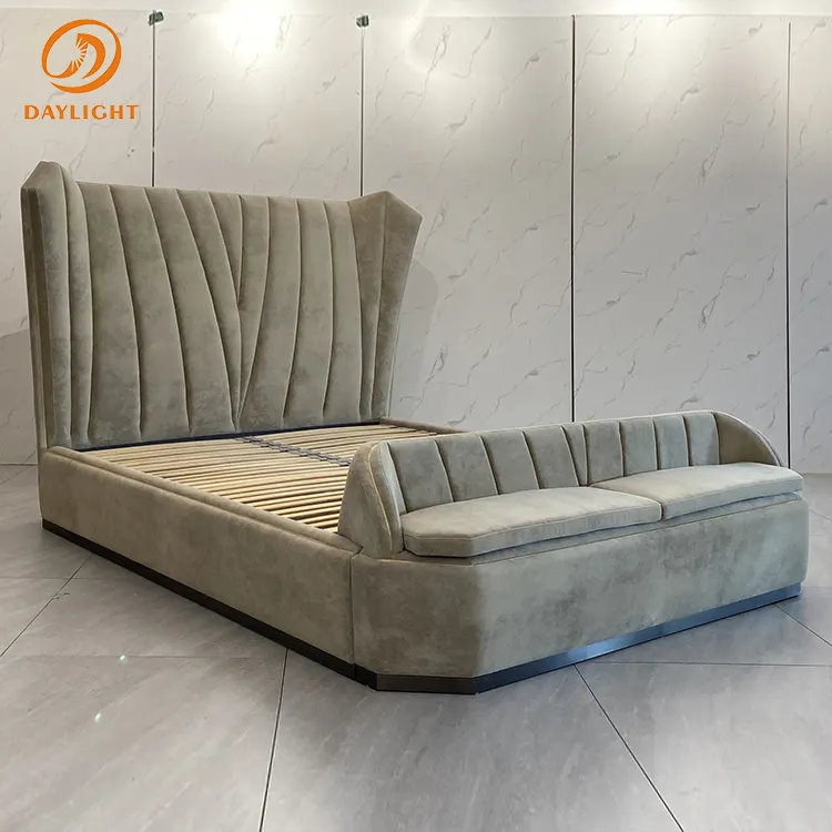 저렴한 현대 최신 디자인 벨벳 나무 프레임 고품질 큰 여왕 웨딩 하우스 플랫폼 침대 인도