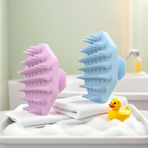 Brosse à <span class=keywords><strong>shampoing</strong></span> douce en silicone pour bébé-Épurateur doux pour le <span class=keywords><strong>cuir</strong></span> <span class=keywords><strong>chevelu</strong></span> pour un nettoyage indolore et un traitement du capuchon du berceau - Product Image 4