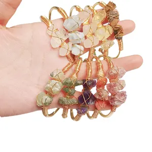 Natural amethyst rose quartz citrine raw stone copper wire wrapped handmade healing stone cuff bangle bracelet