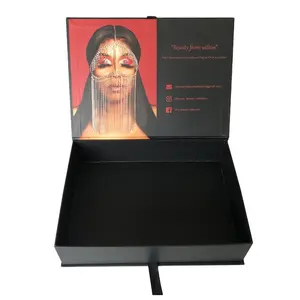 Custom Luxury Large Black Cardboard Paper Garment Clothing Gift Packaging Box Magnet Folding Boxes With Ribbons For Beauty