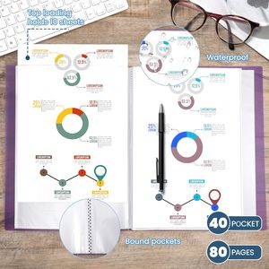 Plastic Sleeves Large Capacity 40 Pocket Display Presentation Book Display Art <strong>Portfolio</strong> <strong>Folder</strong> with Clear Sheet Protectors - Product Image 3