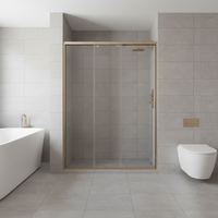 Partisi Kamar Mandi Kaca Ultra-sempit Tiga Bagian dengan Pintu Geser Berbingkai Finishing Gunmetal Brushed untuk Pemisahan Area Kering/Basah