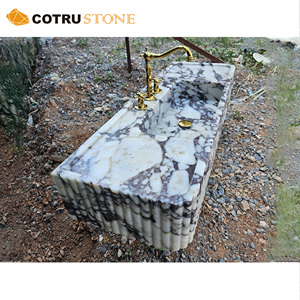 Comptoir en marbre Calacatta alto personnalisé lavabo de salle de bain rectangulaire mural pour décoration de salle d'eau - Product Image 5