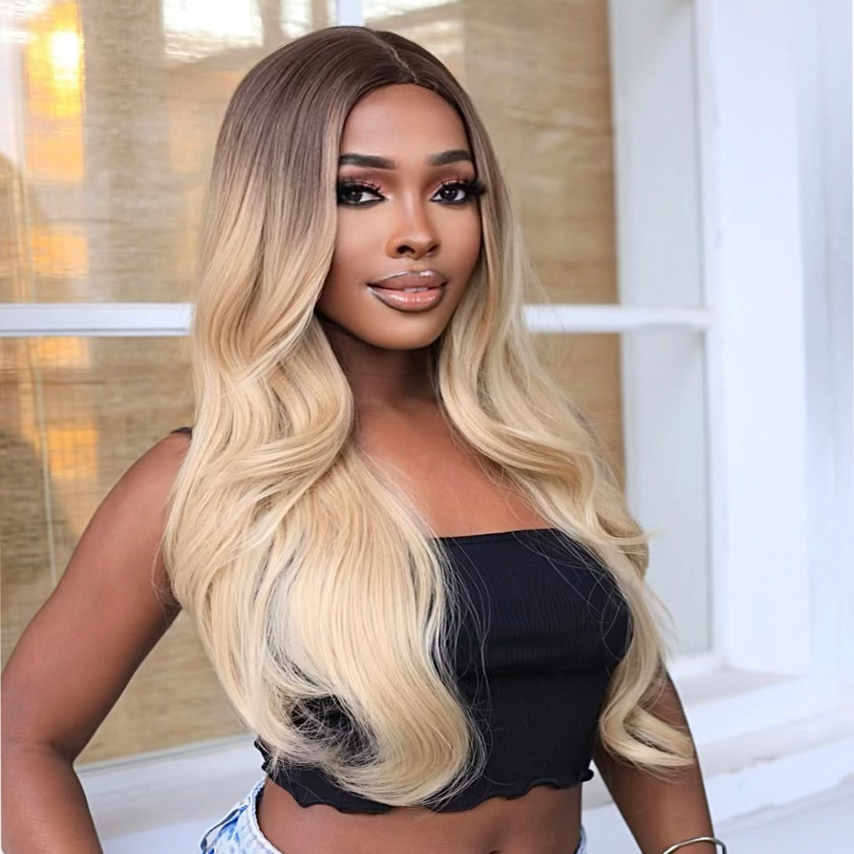 Ombre Blonde Long Straight Wig for Women with Bangs Natural Curly Synthetic Amazon.com : Tumhorn Women Long Ombre Blonde Wigs with Bangs  main image 4