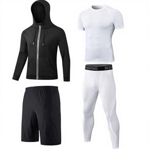 MEETYOO <b>Men's</b> Solid Autumn <b>Compression</b> Sweat-Wicking 100% Nylon 2-in-1 Design Fleece Thickness Seamless Fusing Drawstring - Product Image 3