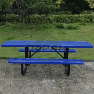 ADA Style Outdoor 6ft 8ft Thermoplastic Coated Expanded Steel Picnic Tables For Wheels