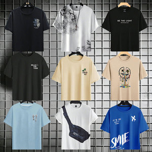 2026 Summer New Arrival Men's Oversized Woven Cotton Graphic T-Shirt Crew Neck Short Sleeve Anti-Wrinkle Breathable Cwanckai - Product Image 1