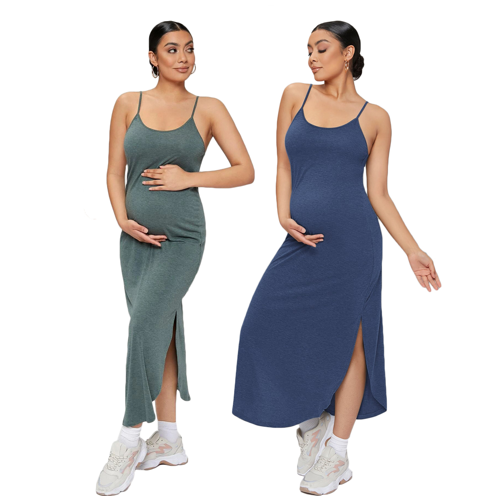 Custom Sleeveless Night Dress Curved Hem Solid Dress Pregnant Women Maternity Dresses