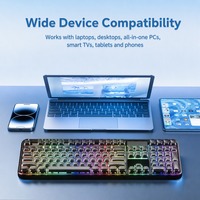 Clavier sans fil Crystal Arc 708, 105 touches, avec cadre ergonomique incliné, touches BT1 BT2 BT3, type C, 2000 mAh pour PC
