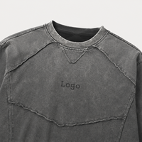T-shirt unisexe à manches longues en coton tricoté 100% avec logo personnalisé, coupe ample vintage délavée, anti-plis, 320g, col rond, style streetwear