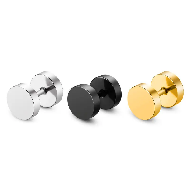 Black Dumbbell Punk Earring Tunnel Studs Stainless Steel Jewellery Earrings For Women Unisex Vintage