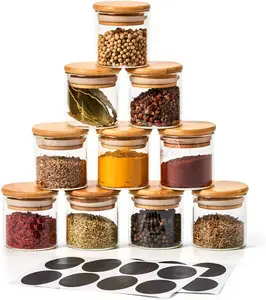 Keuken Luchtdichte Voedsel Kruid Specerij Opslagcontainers Set Bulk Kopen 4 Oz Helder Glas Kruidenpotten Met Bamboe Deksels Set