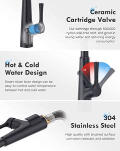 Modern Classic Pull-Down Chrome Finish <b>Kitchen</b> Faucet with Ceramic Valve Core Factory Direct Black <b>Sink</b> Mixer for Hotels - Product Image 5