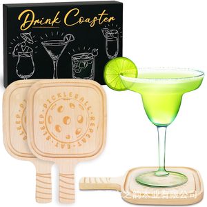 Posavasos de madera con asa en forma de raqueta de pickleball para bar, fiesta, copa de vino, taza de té, tapete antideslizante - Product Image 1