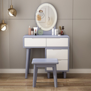 Solid Wood <b>Dressing</b> <b>Table</b> Natural Color With <b>Storage</b> Cabinet Modern Minimalist Bedroom Vanity Desk - Product Image 2