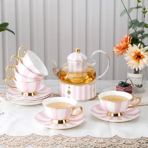 Juego de tazas de lujo Popular, juego de tazas de té de buena calidad de China de hueso fino para juego de tazas y platillos de café de cerámica