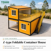 Rumah Kontainer Dua Lantai TDHH, Villa Prefab Paket Siap Pasang, Balkon Bergelombang, Tangga, Grosir OEM