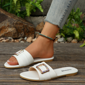 Sandalias planas para mujer, color negro, blanco, punta redonda, forro de piel sintética, suela adhesiva, talla 36 a 43 - Product Image 4