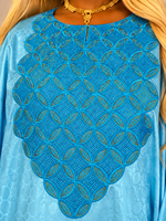 Robe Boubou Dashiki en Bazin Riche Africain Bleu Ciel de Première Qualité avec Col, Robe de Mariée Traditionnelle Nigériane