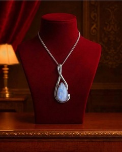 925 Sterling Silver Natural Moonstone Teardrop Pendant Necklace Modern Twist Design for Women - Product Image 3