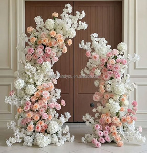 Arche florale artificielle en soie verte et rouge foncé pour décoration de mariage, en gros - Product Image 5