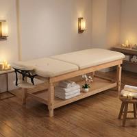 Table de massage en bois de hêtre massif avec revêtement en cuir PU, hauteur réglable, lit de soin spa avec étagère de rangement pour hôtel, salon et salle de sport