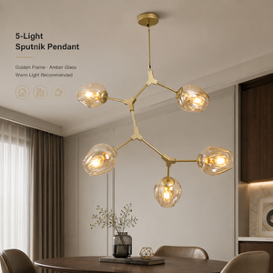Lustre moderne en fer avec abat-jour en verre ambré, finition dorée, E27, 5 lumières, pour salle à manger, salon, décoration intérieure - Product Image 2
