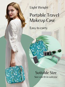 Floral <b>Print</b> Portable Makeup Case With Adjustable Dividers <b>Large</b> Travel Cosmetic Organizer Bag with <b>Extra</b> Small Cosmetic Pouch - Product Image 6