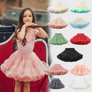 2022 sıcak satış yeni çocuk dans birçok farklı düz renk net iplik kırışıklık prenses elbiseler kızlar tutu Petti etekler