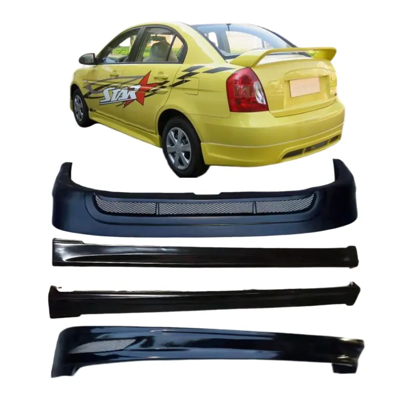 Sistemi di carrozzeria Auto Kit corpo largo in Pp labbro paraurti anteriore, labbro paraurti posteriore e gonna laterale per Hyundai accent 2006-2011