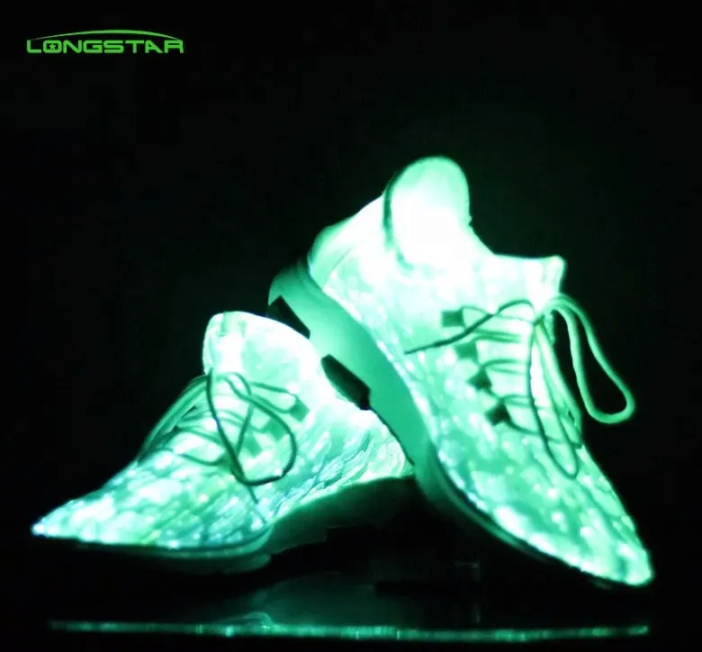 Moda dinâmica escuro brilho escuro usb, carregamento de malha tecido fantasma dança macio led sapatos para pai