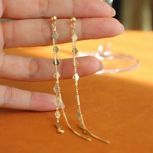 Pendientes Largos de Cadena Doble con Eslabones, de Oro Puro de 18K, Marca Xinfly, para Fiesta - Product Image 2