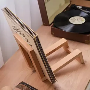 Présentoir de disques vinyles en bois Supports de livres et organisateurs de table en bois faits à la main pour le stockage de disques vinyles - Product Image 5