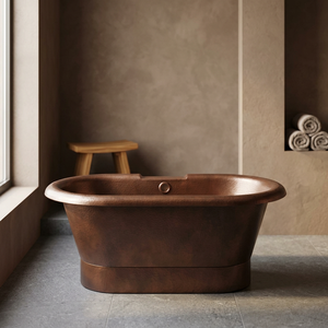 Baignoire ovale autoportante en cuivre, style antique, cuve en métal marron, bassin de bain pour adulte - Product Image 2