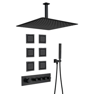 Modern High Pressure Thermostatic Wall <strong>Shower</strong> Faucet Set Black Rainfall <strong>Shower</strong> <strong>System</strong> with Body Jets Bathroom Faucet Accessories - Product Image 1