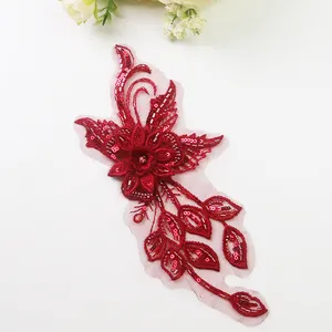New Embroidery 3d Flower Beaded Sequins Lace Applique Pieces