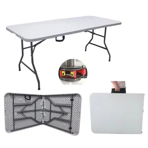 Table de pique-nique de camping pliable facile à transporter Valise en plastique d'extérieur Table de salle à manger pliante blanche