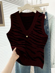 Chaleco de punto con estampado de cebra y cuello en V para mujer, sin mangas, holgado, informal, para uso diario, venta al por mayor - Product Image 2