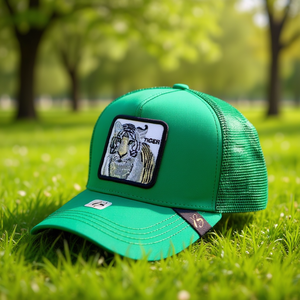 Cappello Trucker con Ricamo Tigre Verde, Tessuto a Rete, Regolabile, Unisex, Casual, Primavera-Estate, 6 Pannelli - Product Image 2