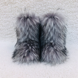Botas de nieve impermeables y antideslizantes de caña media para mujer, estilo europeo-americano, con tacón plano y piel sintética de mapache, cálidas para invierno. - Product Image 2