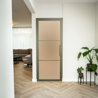 Porte intérieure en acier - Vert olive - 3 panneaux - Verre fumé