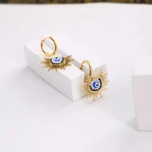 Stainless Steel Demon Eye Pendant Earrings with Gold Plating and Oil Droplet Craftsmanship - Fashion Jewelry Ear Decor