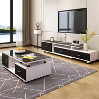 Meuble TV extensible de luxe moderne avec table basse intégrée, meuble multimédia pour salon, table basse centrale pour hôtels et ateliers