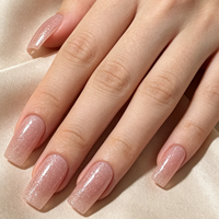 Vente en gros de faux ongles personnalisés à étiquette privée, lot de 24 pièces, couleur nude rose pailletée, forme carrée, réutilisables, pour salon