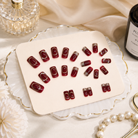 Uñas artificiales blancas y Burdeos con diamantes franceses, 24 unidades/caja, nuevo Acabado en polvo dorado brillante, uñas usables