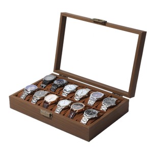 Usine Vente Directe <span class=keywords><strong>Vintage</strong></span> 12 Fentes En Bois De <span class=keywords><strong>Noyer</strong></span> Foncé Montre Organisateur Boîte avec Couvercle En Verre - Product Image 4